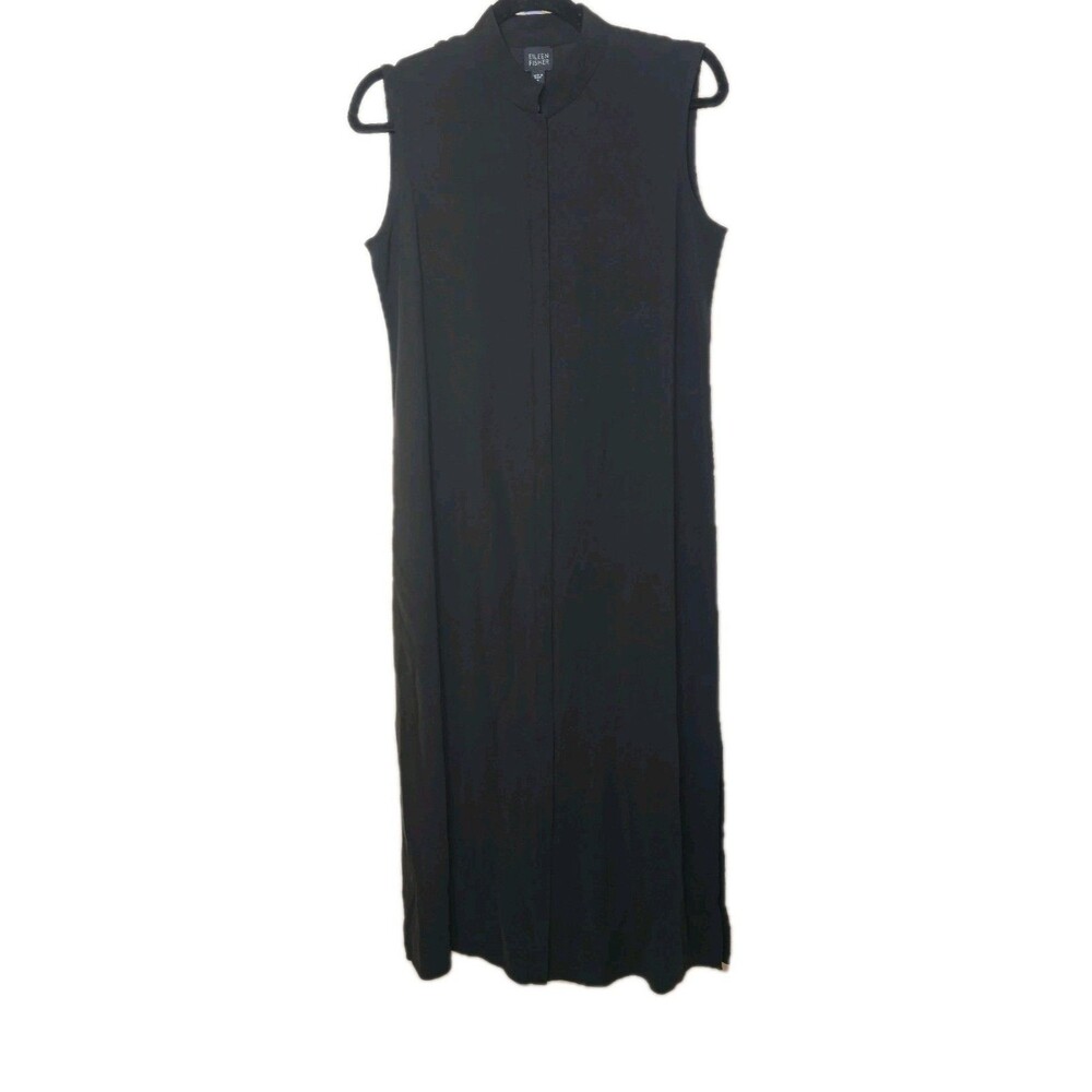 Eileen Fisher Small Silk Georgette Crepe Sleeveless Duster Hidden Placket